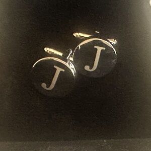 Round Silver Engraved Letters “J”, ”S”and “E” Cufflinks.